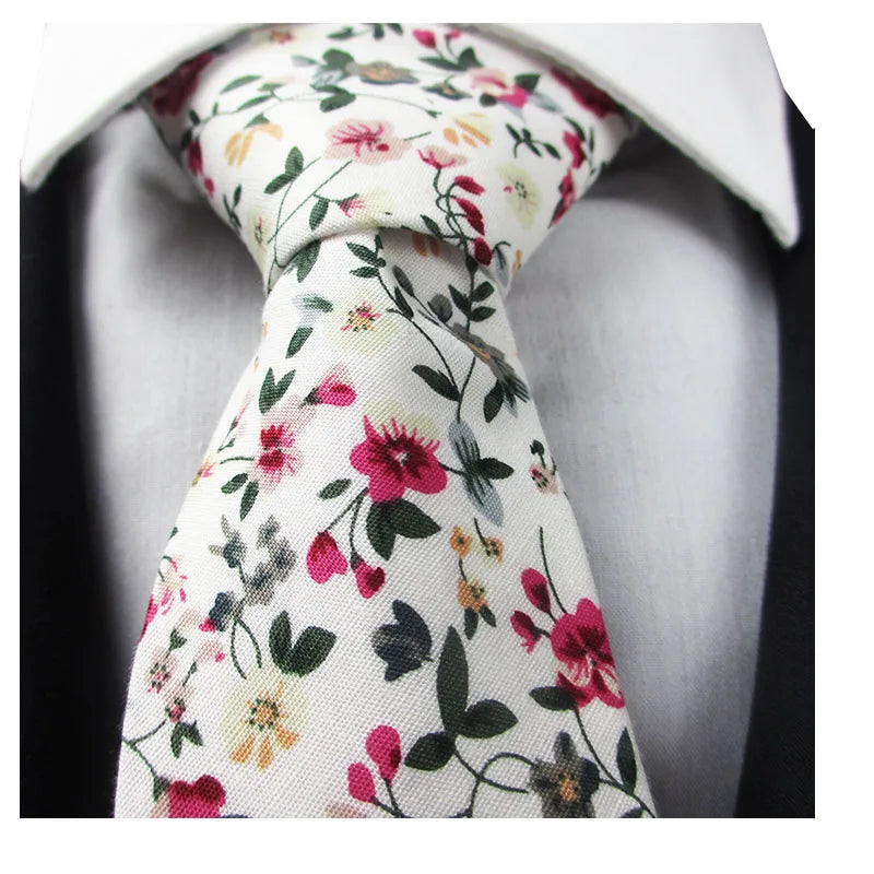 Slim Cotton Necktie Print Custom Classic Fashion Elegant Floral Qme