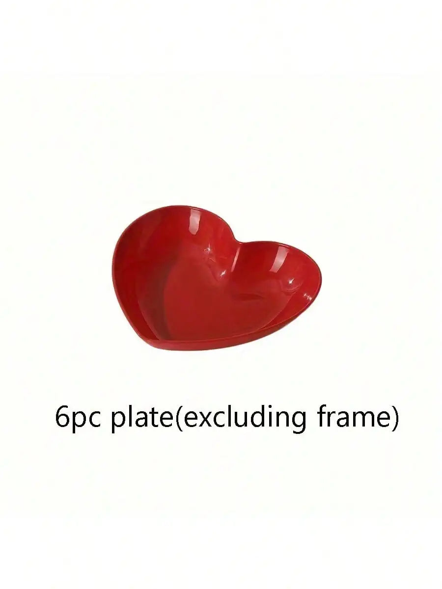 1 5 10 Plastic Heart Shaped Dinner Plate Red Pink Themed Fruit Snacks Qme Red 6pcs 6 Inches