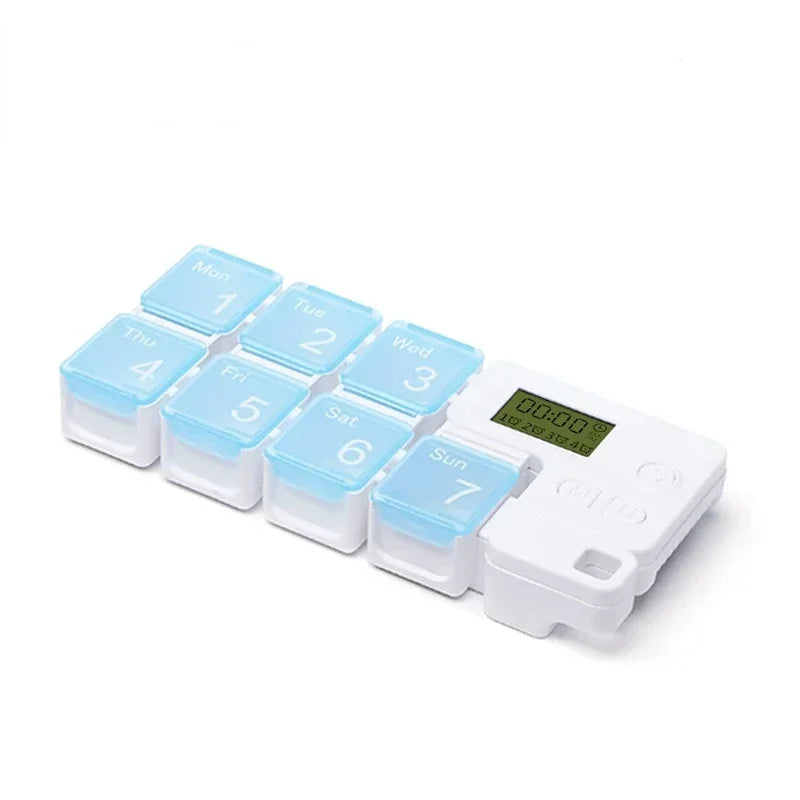 Automatic Light Pill Dispenser - Provides A Weekly Timer with Vibration and LED Reminders for The Elderly Qme Blue