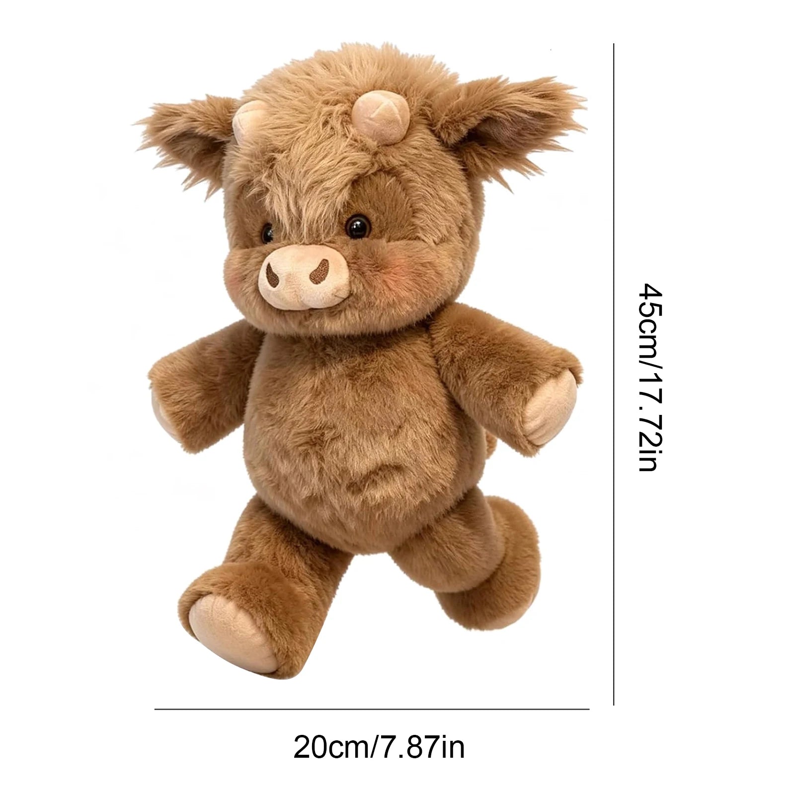 Adorable Highland Cattle Plush Toy 45cm Huggable Running Cow Stuffed Animal Made with Premium Soft Fabric, Soothing Companion Qme C