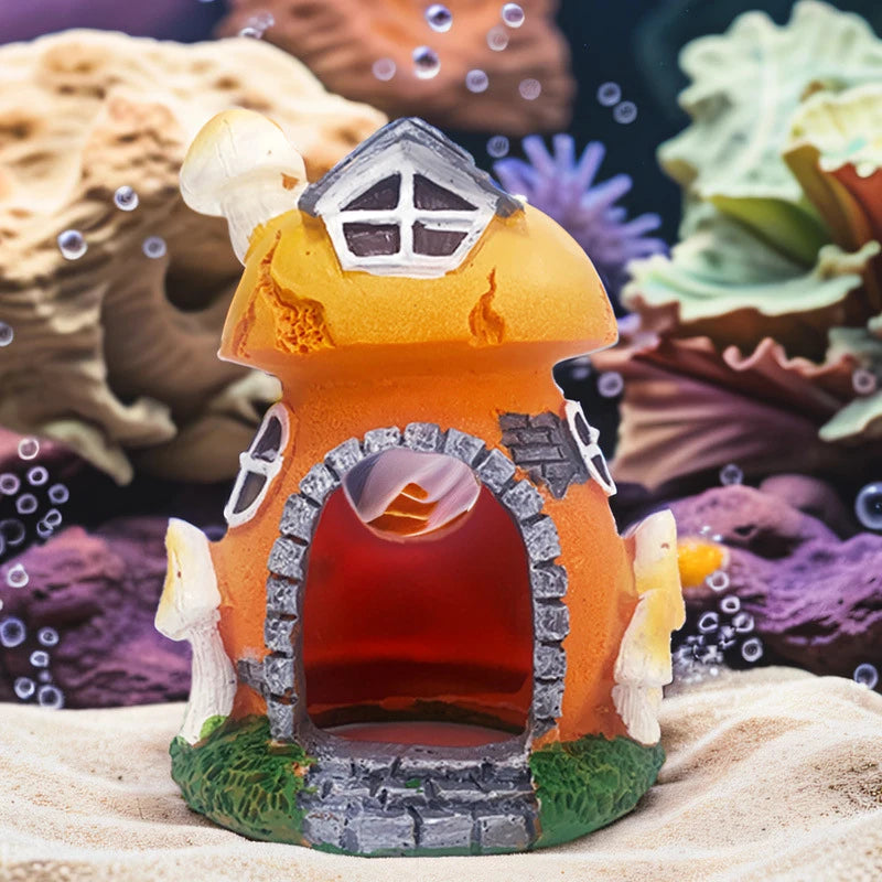 Fish Tank Decor Ornament Shrimp Hiding Shelter Mushroom Conch House Qme