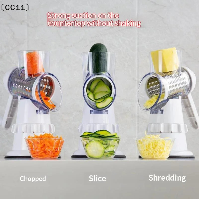 Manual Rotary Cheese Grater 3 Interchangeable Stainless Steel Blades Qme