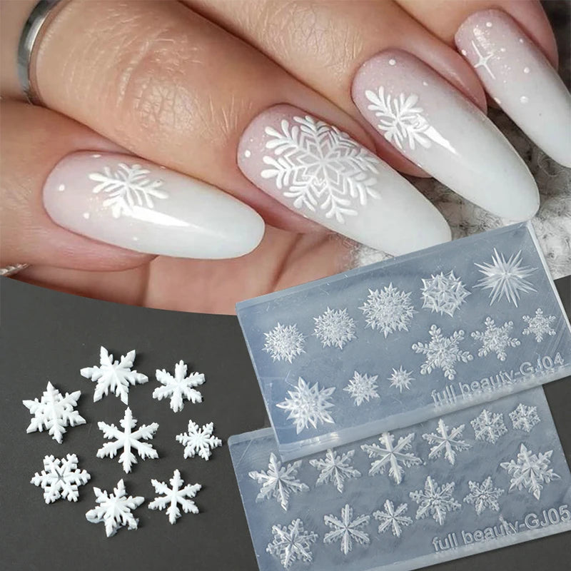 Winter Snowflake Nail Art Silicone Mold 3D Embossed Carving Soft Qme