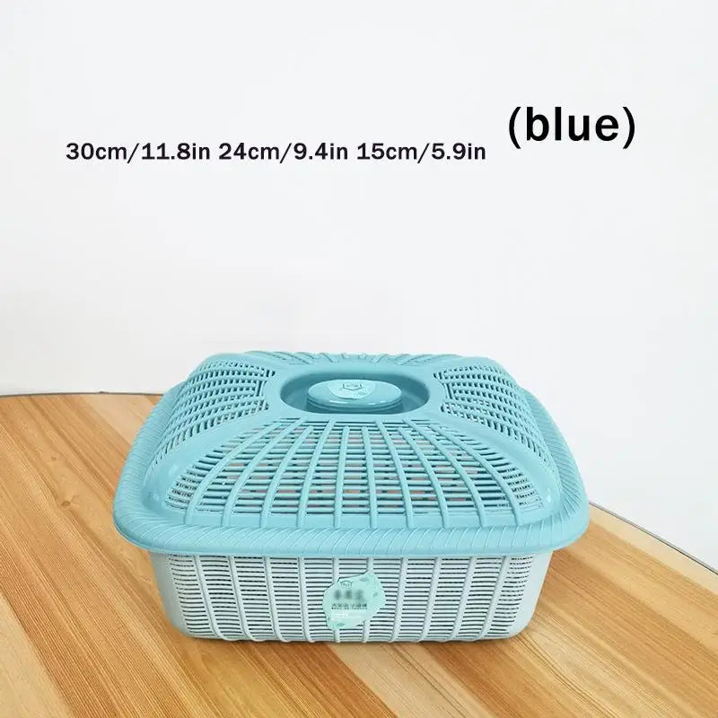 Plastic Storage Basket Lid Multifunctional Draining Storing Utensils Qme Blue