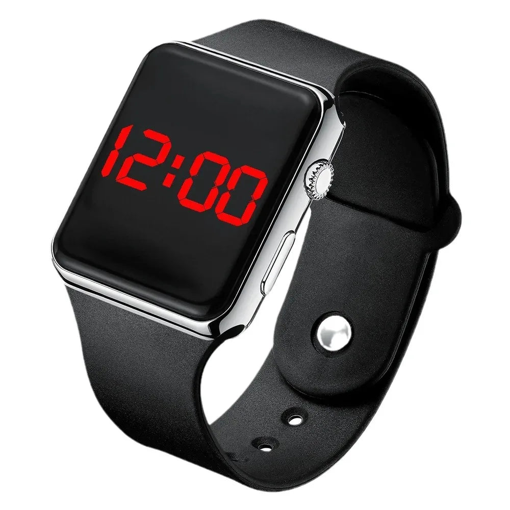 Fashionable and versatile square LED digital watch, student adult night light electroplated sunglasses, sports electronic watch Qme Silver