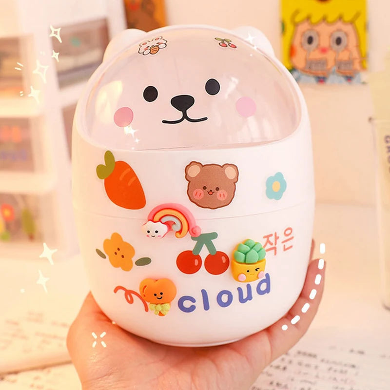 Lid Trash Can Small Pen Holder Give Sticker Mini Kawaii Bedroom Desk Qme