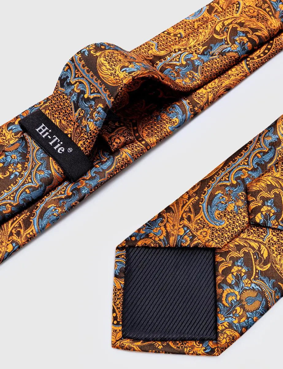 Luxury Mens Ties Floral Black Gold Paisley Red Blue Necktie Pocket Qme