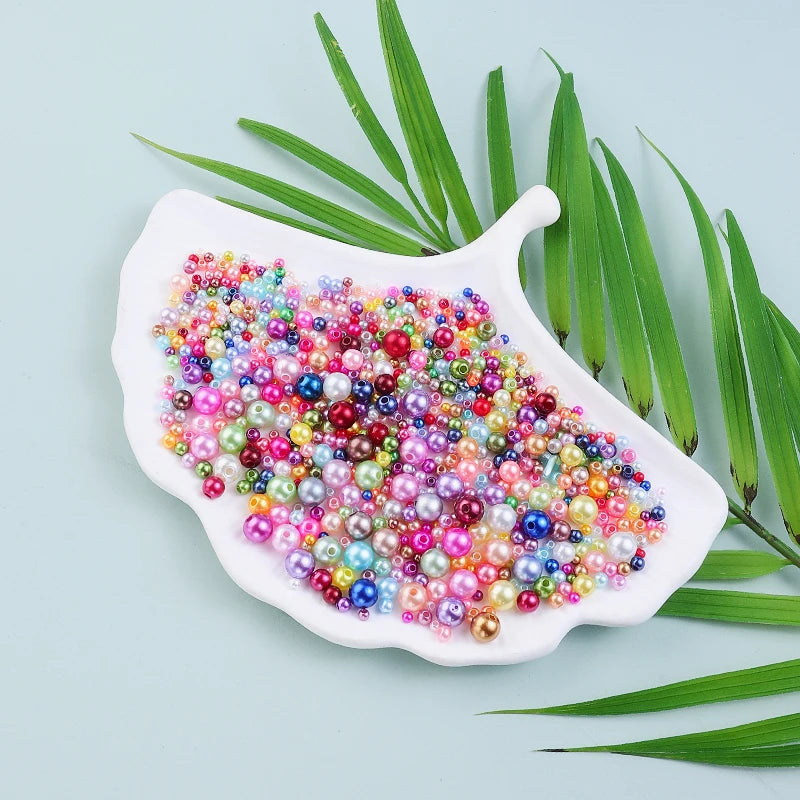 Mixed Size Acrylic Pearl Beads Round Tiny Craft Beads Loose Pearls for Jewelry Making DIY Craft Necklaces Bracelets 30g/pack Qme
