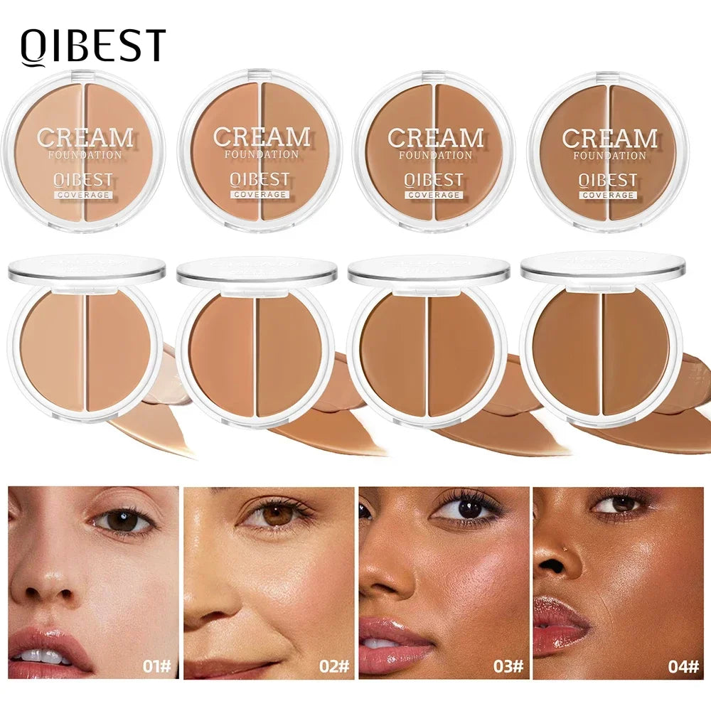 QIBEST Cream Foundation Full Coverage Long Lasting Waterproof Concealer Anti Dark Circle Freckle BB Cream Brighten Makeup Base Qme