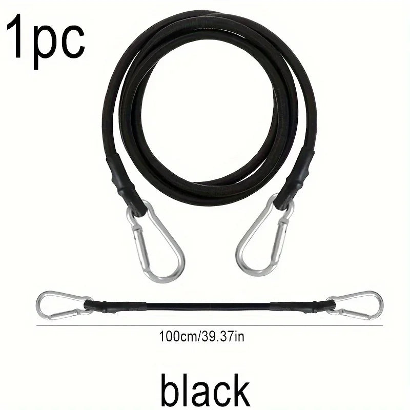 Heavy-duty bungee cord and hook, elastic rope, outdoor camping accessories, sturdy black straps for luggage, goods, cars, kayaks Qme