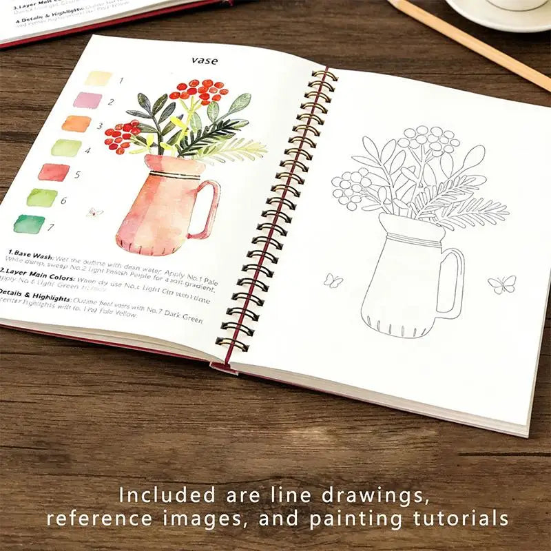 Spiral Bound Watercolor Flower Workbook Thick Paper Easy Guides Qme