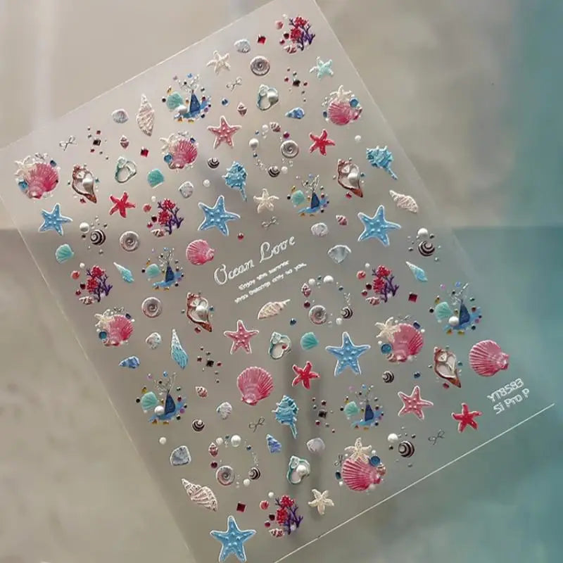 Relief Shell Starfish Nail Stickers Cute Decorative Nails DIY 3D Self Qme B