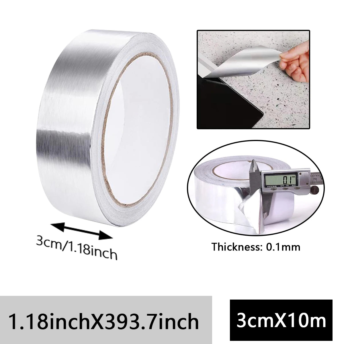 High-Quality Aluminum Foil Tape, High-Temperature Aluminum Foil Tape for Pipes And HVAC, Fire Resistant High Temperature Sticker Qme 3cmX10m 0.1mm