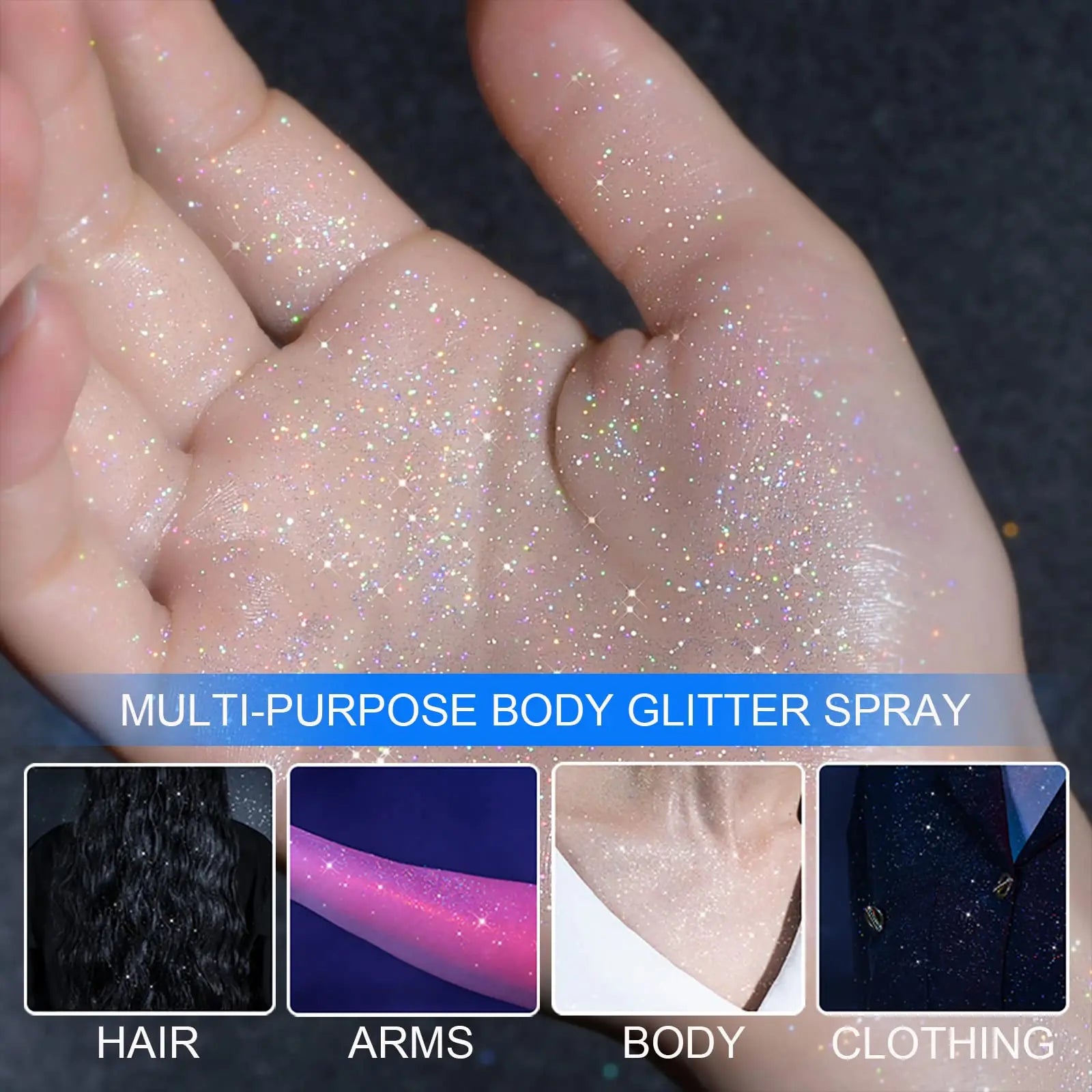Face Body Glitter Spray Long Lasting Shimmer Quick-Drying Body Hair Face Spray For Party Nightclub Festival Prom Stage Makeup Qme