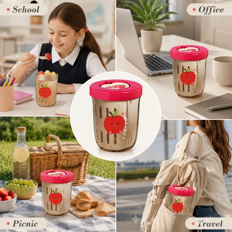 Double-walled Salad Cup with Fork Handle Draining Fruit Cup Portable Leak-proof Oatmeal Container Fresh Food Storage Container Qme