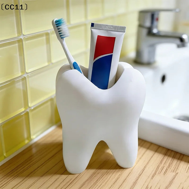 Tooth-shaped Toothbrush Holder Organizer Pen Plastic Makeup Brush Qme