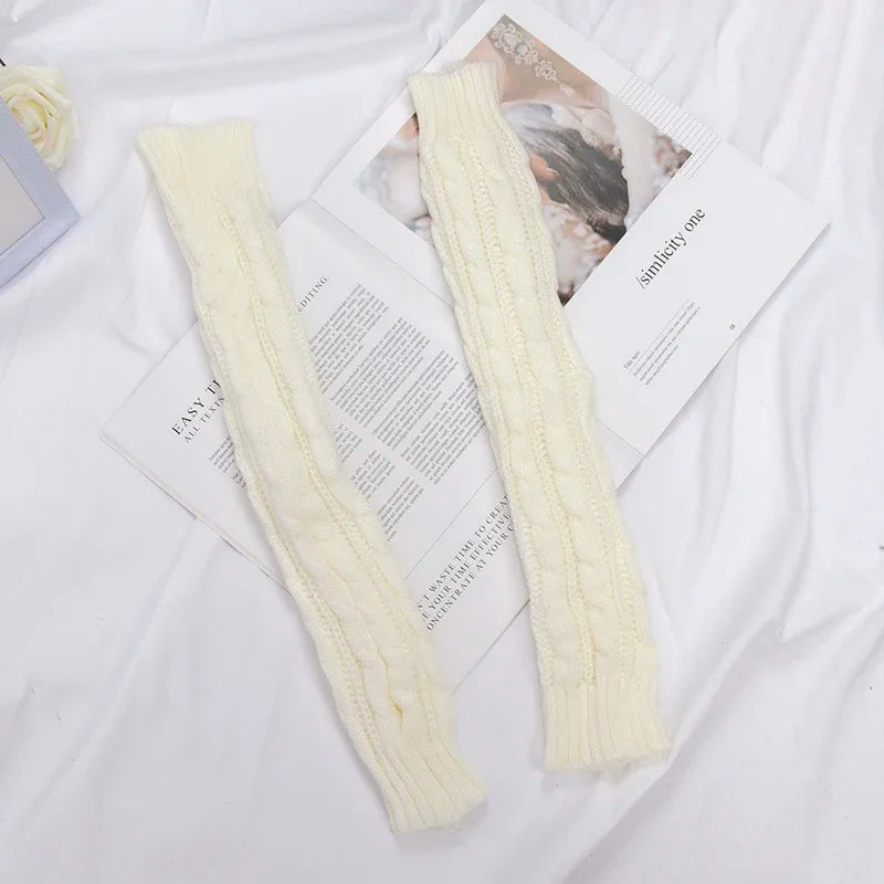 Women's Winter Mitten Knitted Arm Warmers Long Fingerless Gloves Qme
