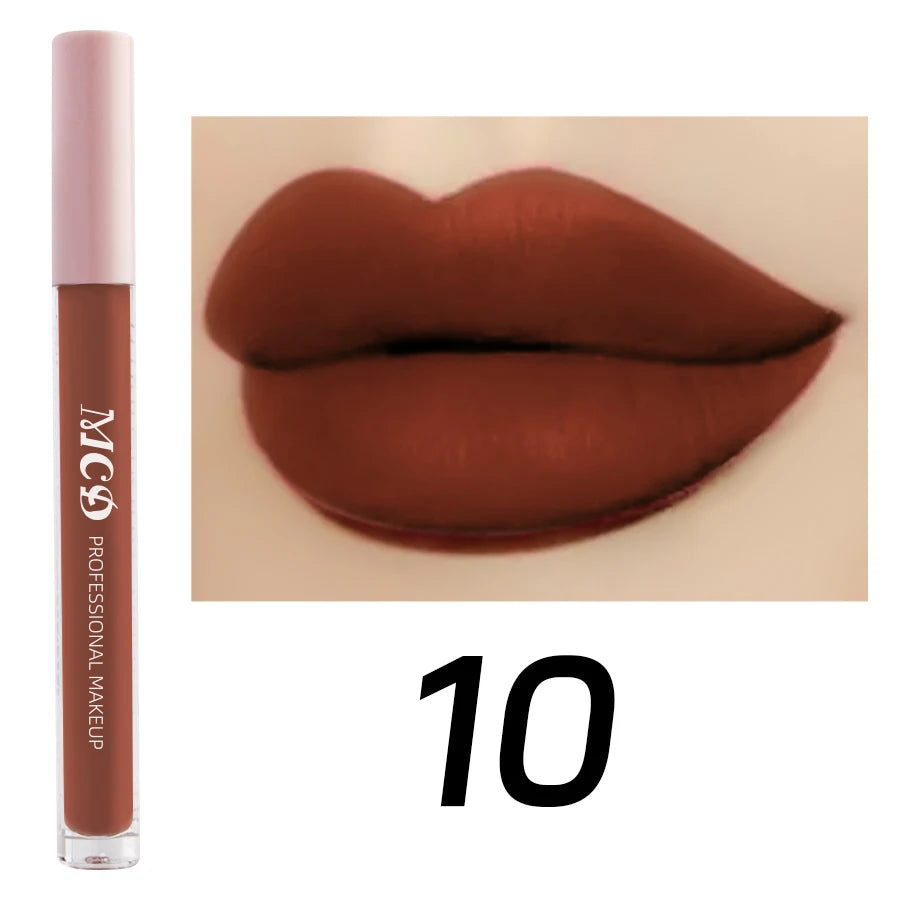 Dark Brown Matte Velvet Lip Gloss Waterproof Liquid Lipstick Nude Qme 10