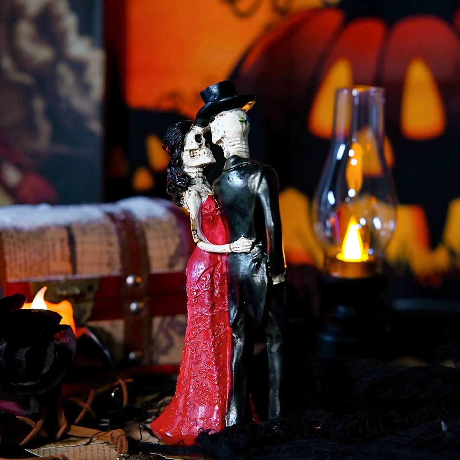 Skeleton Statue Gothic Resin Halloween Skulls Sculpture Bride Groom Qme China Mainland