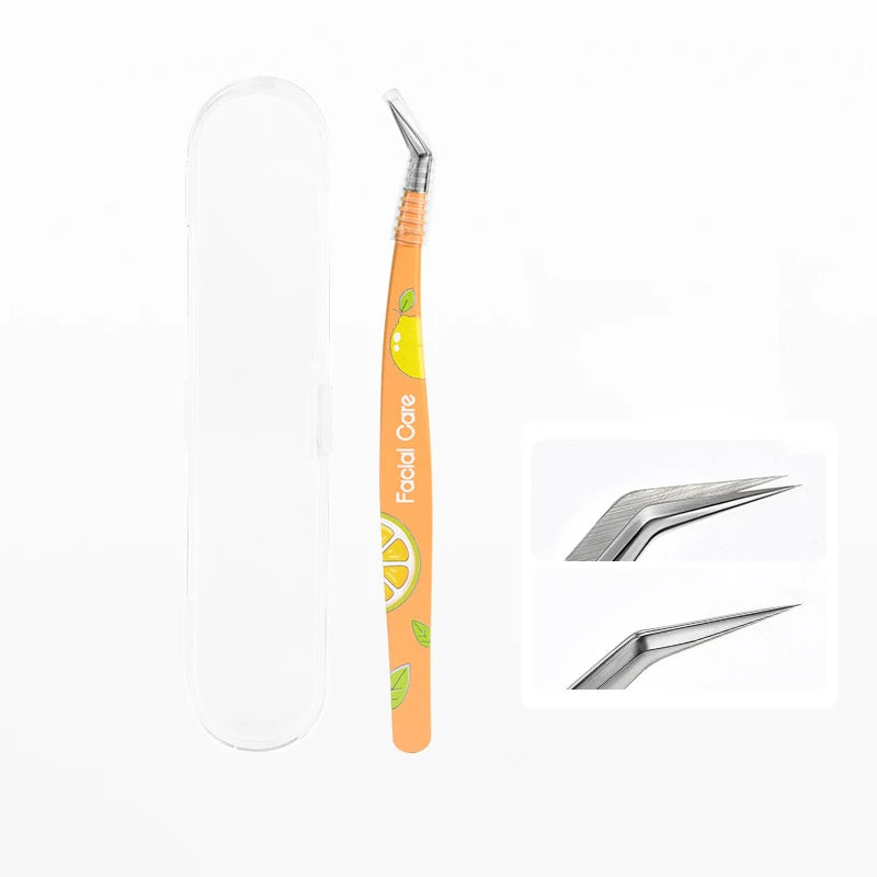 Stainless Steel False Eyelash Tweezers Straight Head Elbow Lash Qme Orange
