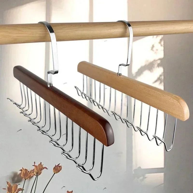 Retro Solid Wood Hanger Hook Storage Bra Tie Hangers Household Belt Storage Rack Durable 8 Hooks Rack Closet Clothes Organizer Qme