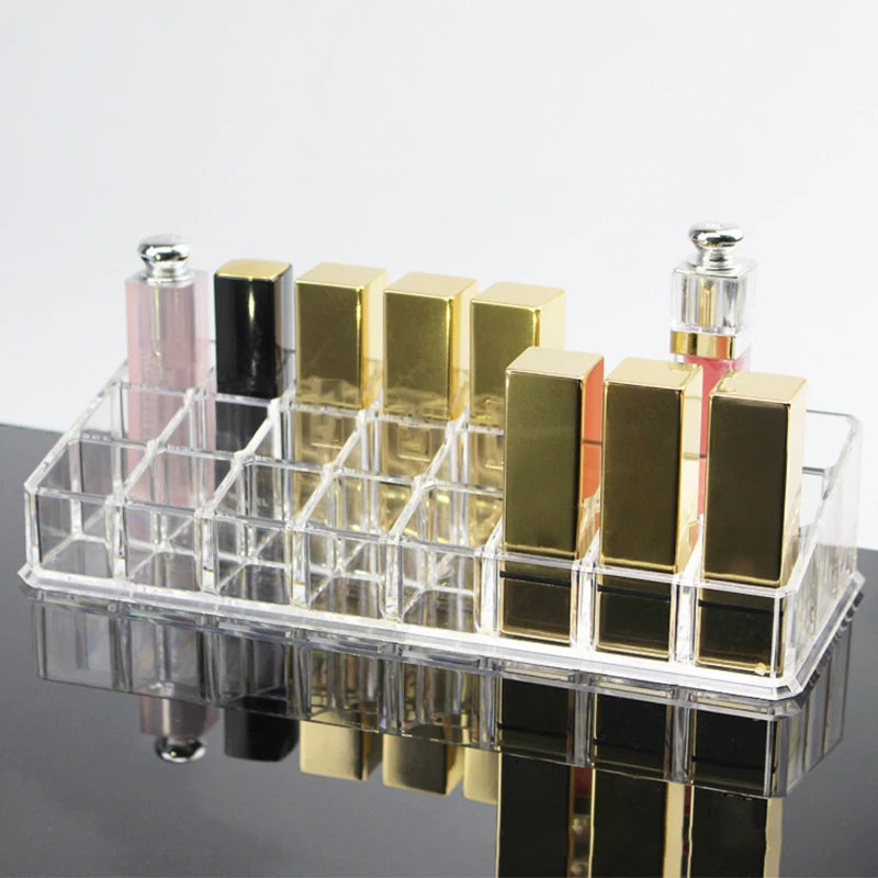 Makeup Holder Cosmetics Display Rack 24 Lattices Acrylic Lipstick Qme