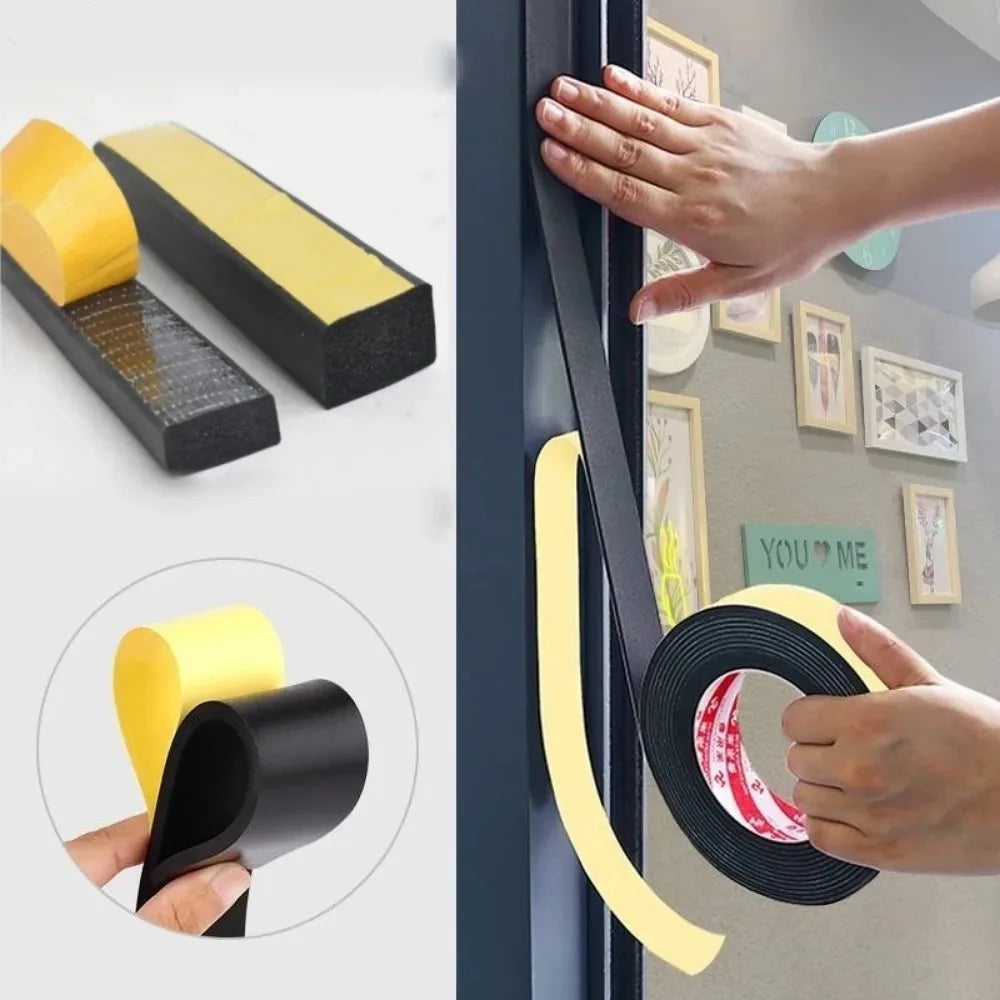 10M black Rubber Sponge Door Window Seal Strip Waterproof Soundproof Self Adhesive Anti-collision Pad EVA Foam Single Sided Tape Qme