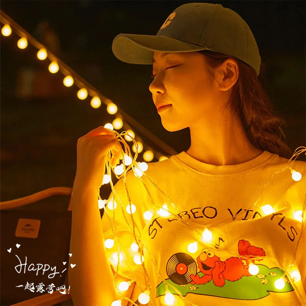 String Lights Camping Lamp Outdoor Crystal Globe Waterproof USB Qme