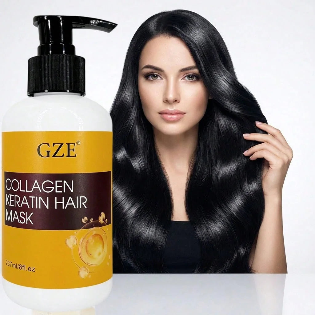 GZE Collagen Keratin Deep Repair Hair Mask for Dry Damaged Hair, Intense Nourishing Treatment, Tames Frizz, Adds Shine Softness Qme