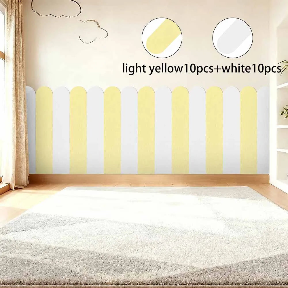 Modern Home Bedroom Decor Vinyl Stickers Macaron Two-tone Patchwork Qme 60cmX15cm-20pcs white light yellow