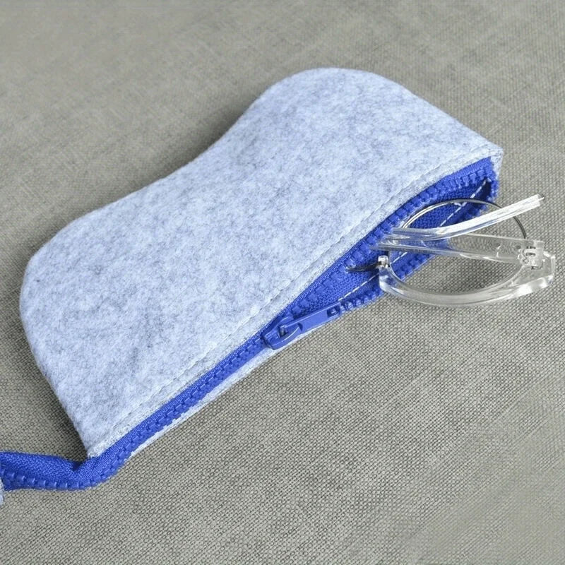 2PCS Soft Felt Eyeglasses Pouch with Zipper, Portable Sunglasses Storage Bag, Cute Glasses Print Protective Case for Men Women Qme