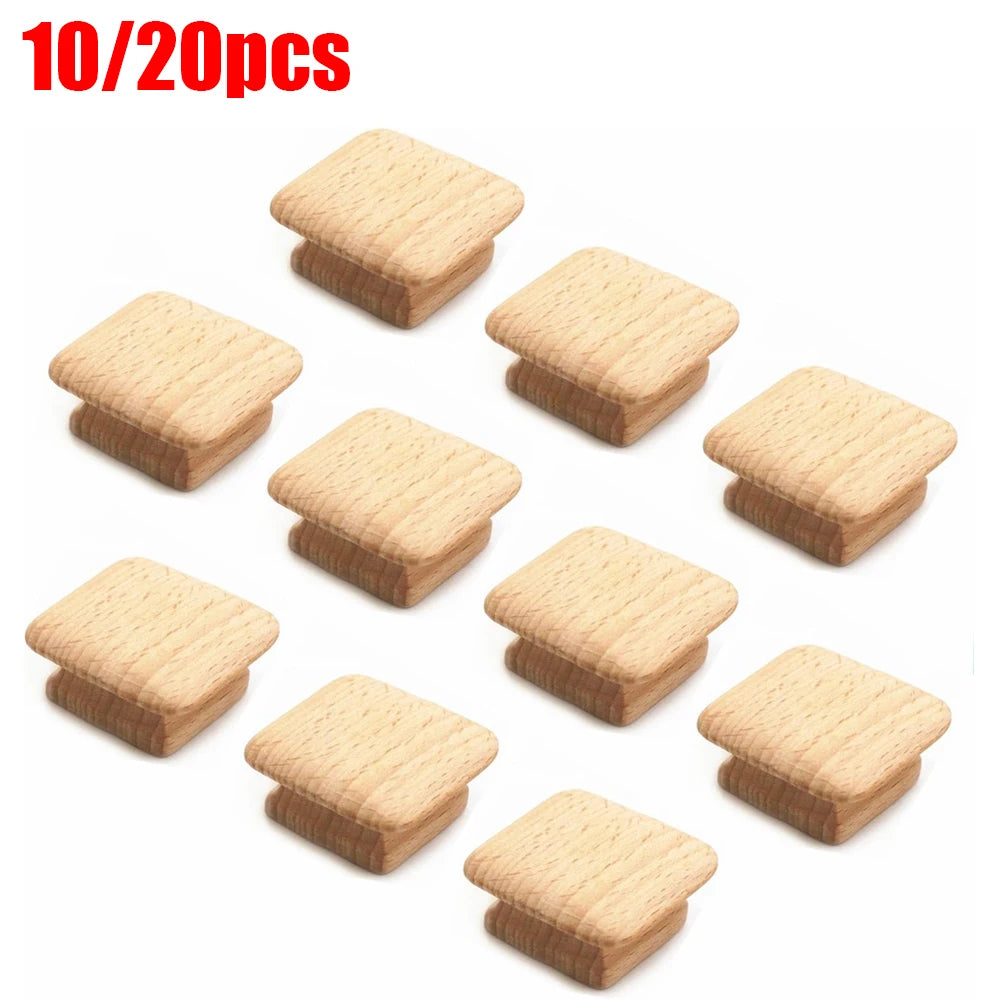 10/20pcs Wooden Drawer Knobs Cabinet Pulls Square Natural Wood Furniture Handles Single Hole Closet Door Knob with Screws Qme 10pcs