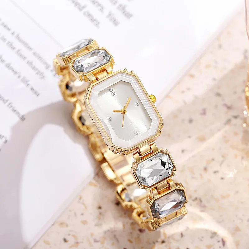 Novo relógio de cerâmica feminino, relógio de quartzo quadrado compacto e versátil com pulseira fina Qme white