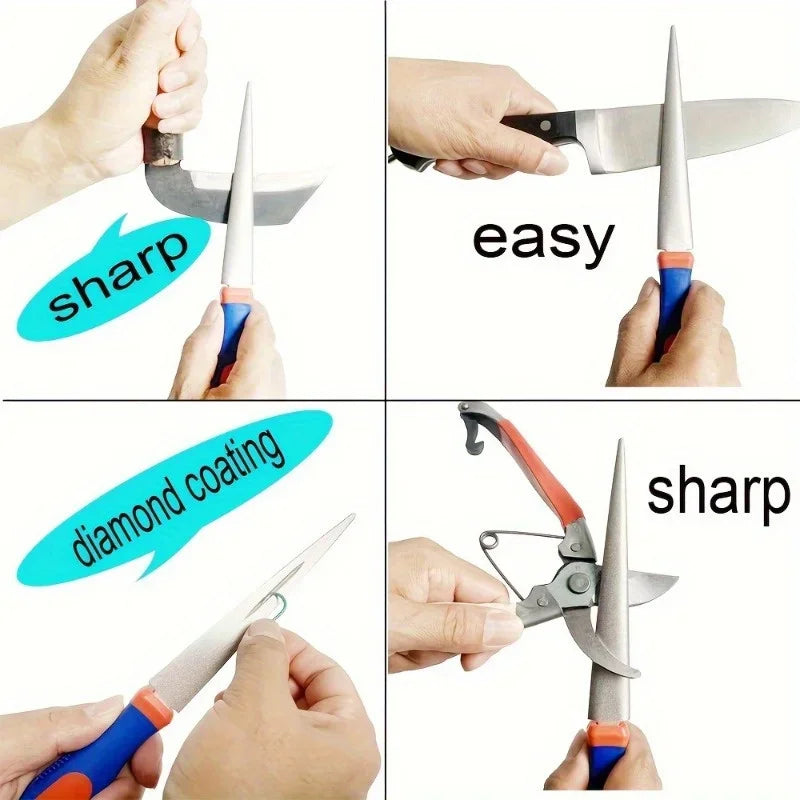 Easy-Grip Dual-Sided Diamond Sharpening Stone for Scissors & Knives - Versatile, No-Assembly Required, Non-Slip Handle Qme