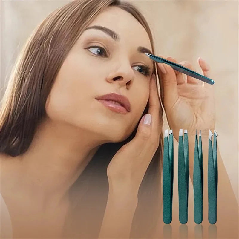2 4Pieces Beauty Tools Stainless Steel Eyebrow Tweezers Hair Removal Qme