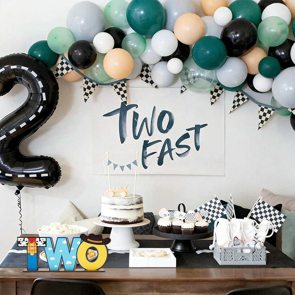 1SET 2D Western Cowboy Style "ONE" Letter Wooden Desktop Decoration, Birthday Party Desktop Decoration Qme