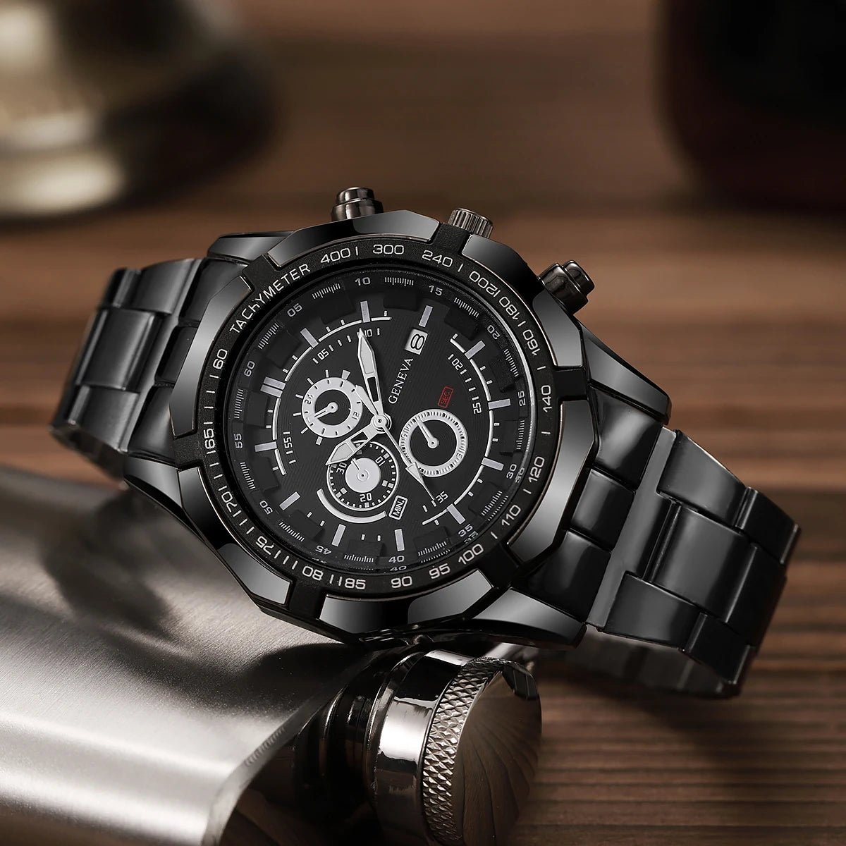 Men's Steel Belt Set Watch Fashion Three Eye Calendar Men's Watch 3pcs Quartz Watch Qme