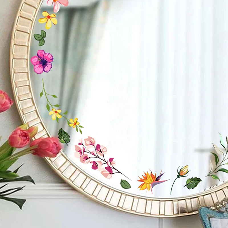 Floral Mirror Stickers Flower Wall Decals Peel Stick Room Aesthetic Qme
