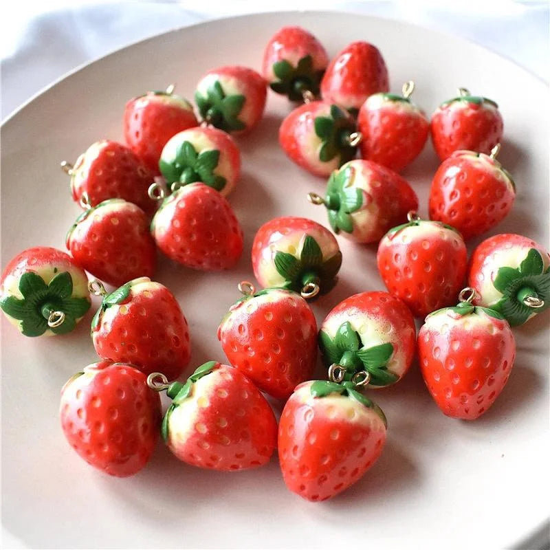 Big Small 3D Strawberry Fruit Resin Charms Pendant Earring DIY Qme