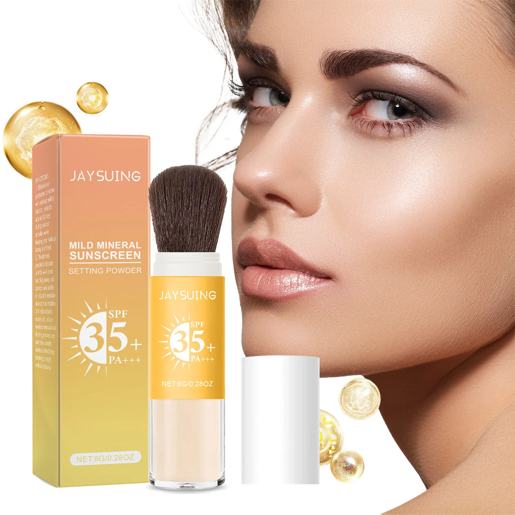 Sunscreen Loose Powder SPF35+ Oil Control Covering Pore Matte Sunblock Waterproof Full Coverage Lasting Makeup Setting Powder Qme