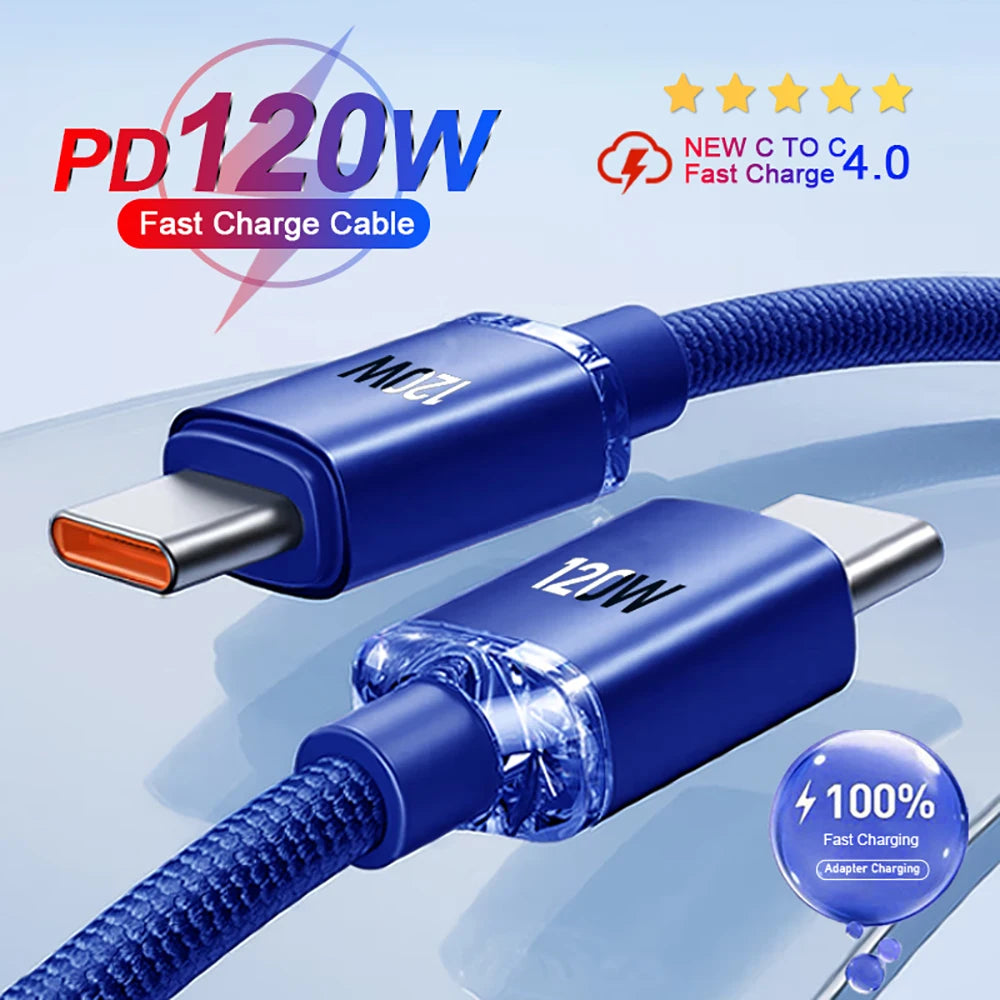 120W 6A PD Fast Charging Cable USB C to C Dual Type C Braided Quike Charging Phone Charger Data Cord For Xiaomi Huawei Samsung Qme