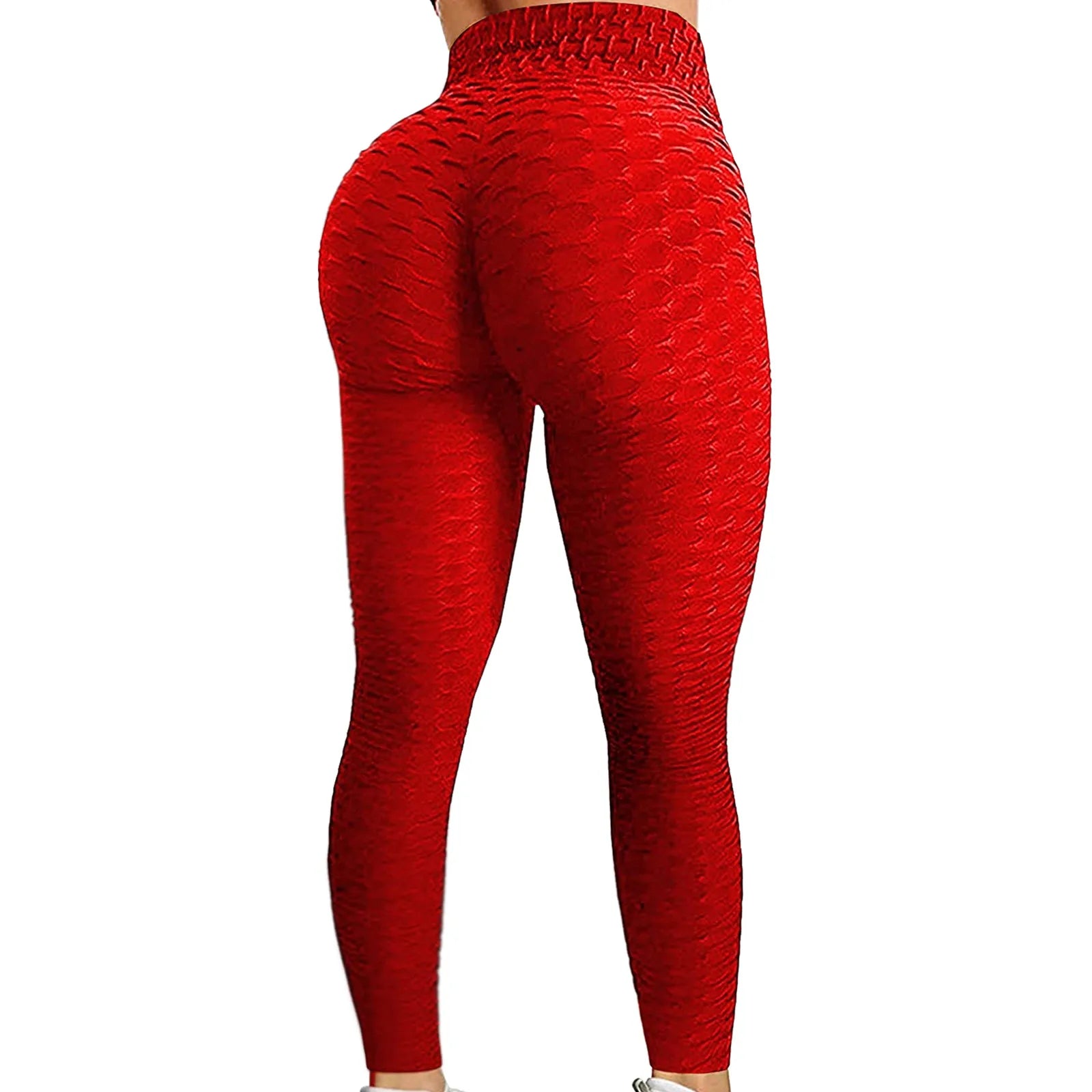 Women's Bubble Hip Lifting Exercise Fitness Running High Waist Yoga Pants Solid Color Fashionable Yoga Pants Qme Red XXL