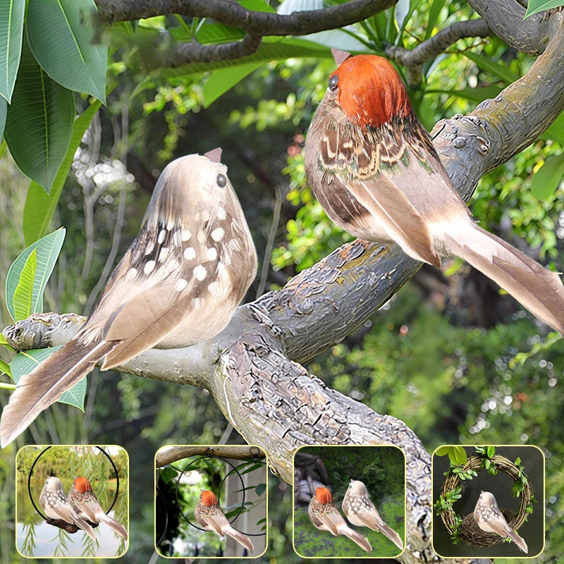 Tree Outdoor Yard Ornaments Random Artificial Feathered Birds Feather Qme