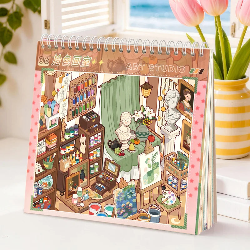 TIANZI 30/60 Pcs plus Size 3D Cartoon Castle Town Landscape Stickers DIY Aesthetic Scrapbook Decals Fun Creative Account Sticker Qme