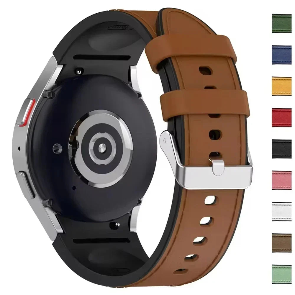 Silicone+Leather Strap For Samsung Galaxy Watch 7 6 4/5 Pro 40mm 44mm Band 6 4 Classic 47 43mm 46mm Replacement Correa Bracelet Qme