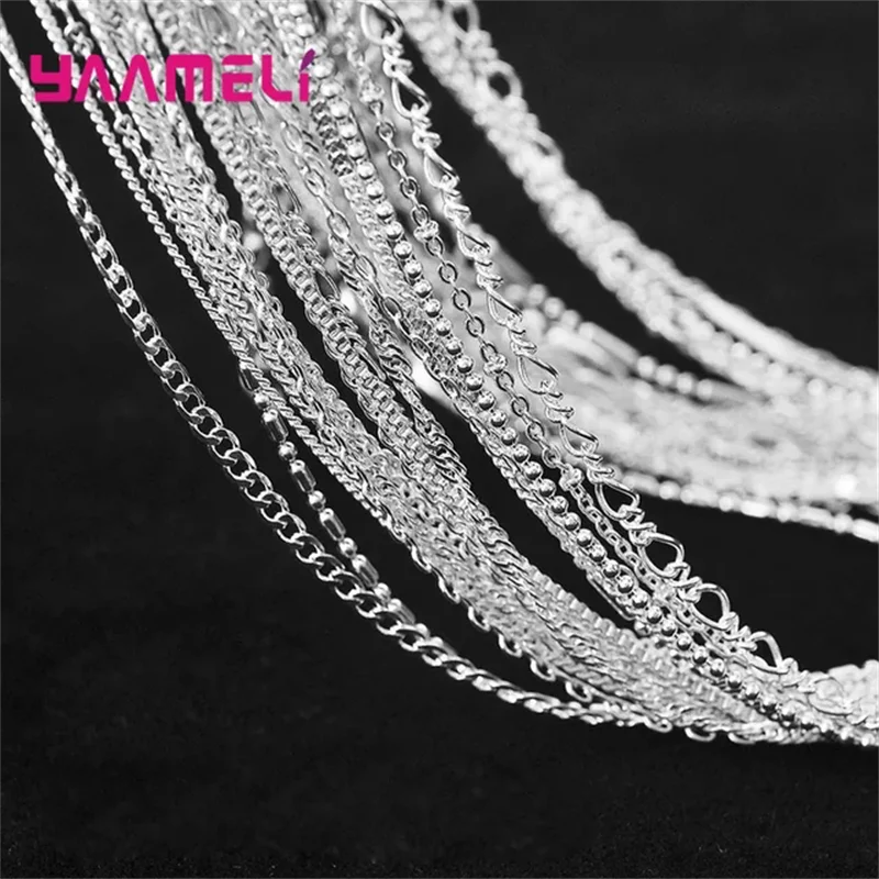 5PCS Wholesale Pure 925 Sterling Silver Color Charm Link Chain Necklace Jewelry with Strong Smooth Lobster Clasps 16-30 Inches Qme