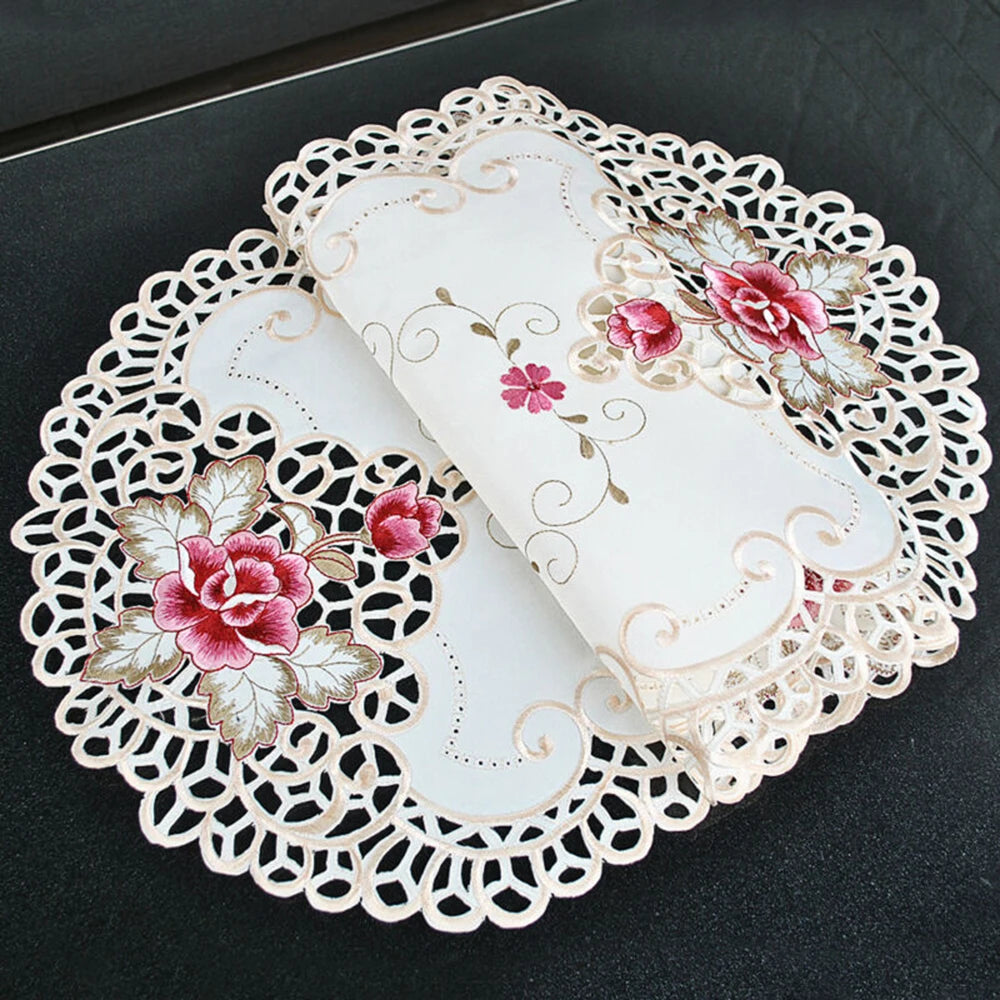 40x85cm Oval Vintage Embroidered Lace Tablecloth Elegant European Rustic Floral Table Decor Floral Satin Fabric Table Cloth Qme