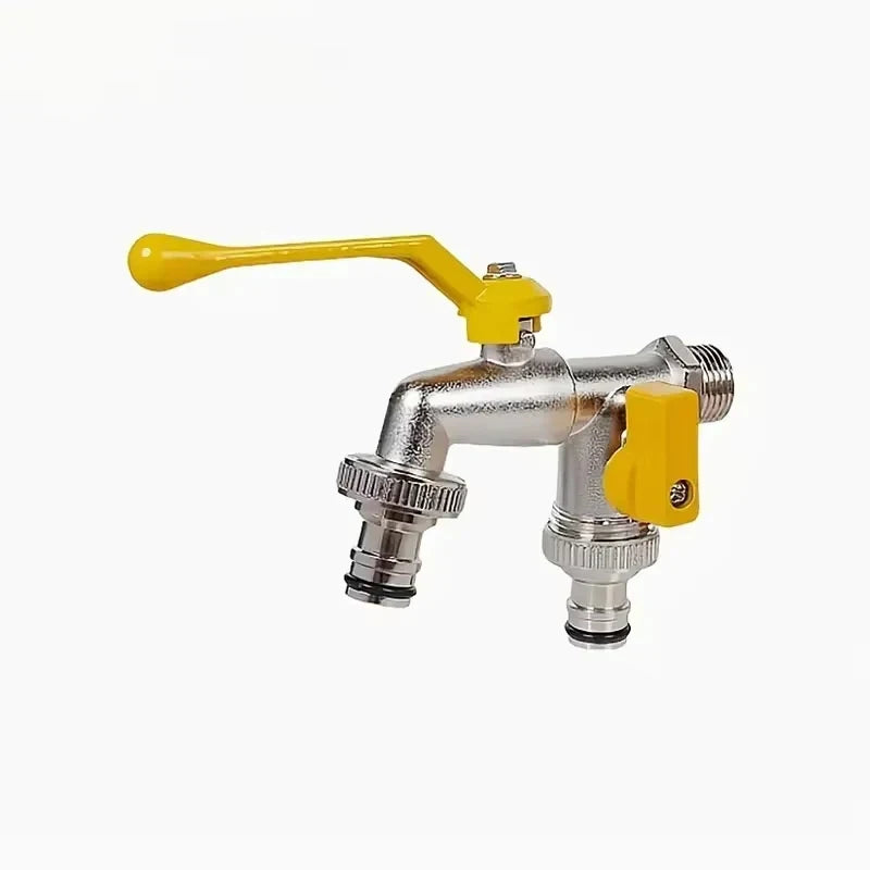 1Pc dual socket garden water pipe faucet, universal threaded multi-component outdoor faucet, compatible with sprinklers and wate Qme 1pc Yellow