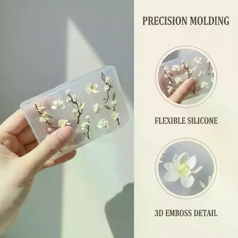 3D Magnolia Flowers Nail Mold DIY Silicone Tools Floral Petal Design Qme