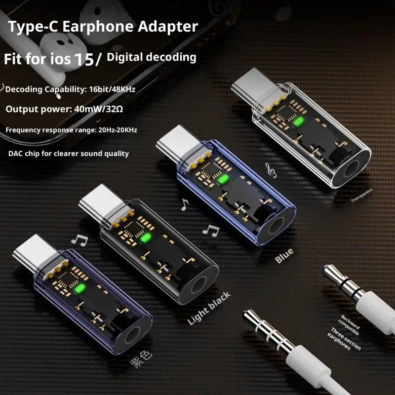 Earphone AUX Adapter C Audio Phone 15 Galaxy S24 S23 Ultra USB Qme